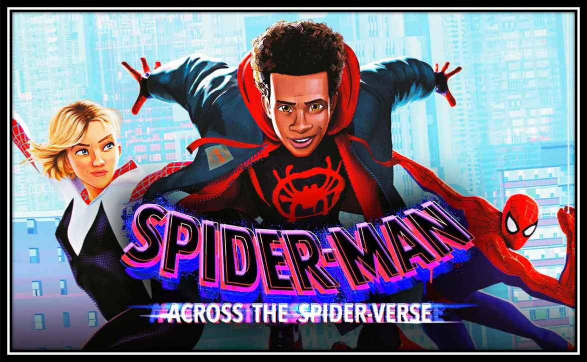 Spider-Man: Across the Spider-Verse movie poster featuring Spider-Man in a dynamic pose with multiple dimensions in the background.